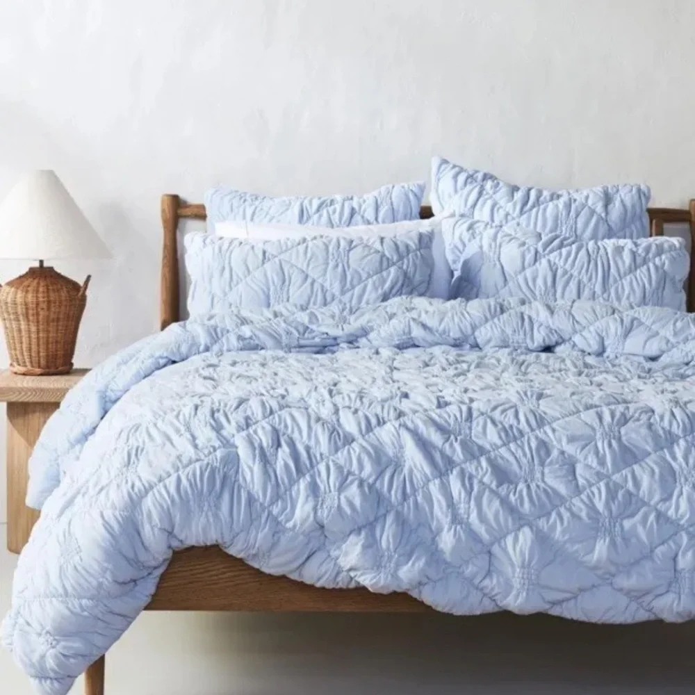 Anthropologie Textured Landry Shams Shams Standard Set Of 2 Cotton Light Blue